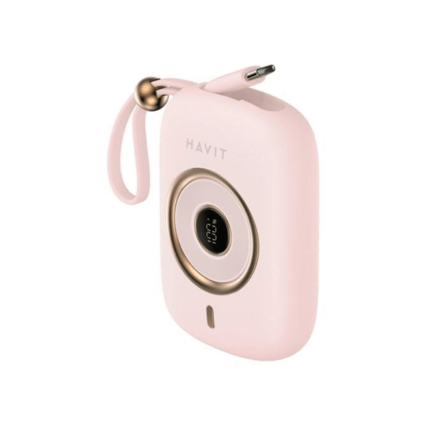 Havit PB5214 Mini Modern Power bank 10000mah PD35W With Built in Type c Cable Pink